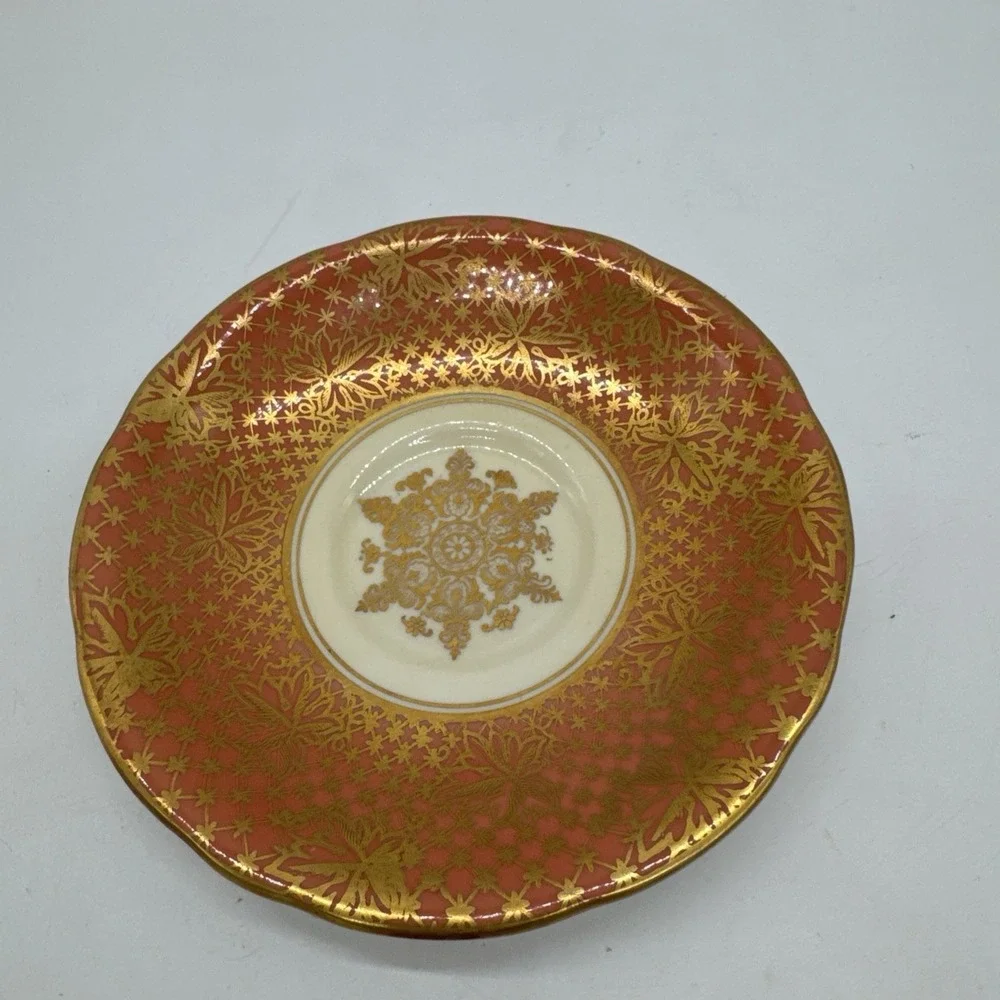 Vintage Aynsley Bone China Tea Cup & Saucer Salmon And Gold